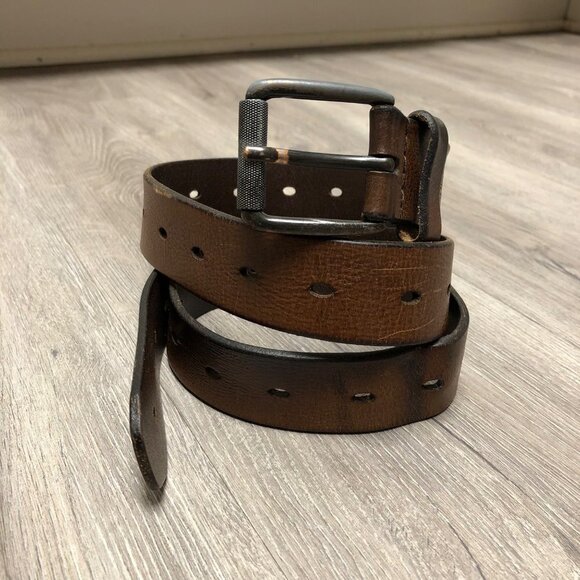 Vintage Levi's Genuine Brown Leather Belt Dark Steel Rolled Buckle Western Belt - Picture 1 of 7
